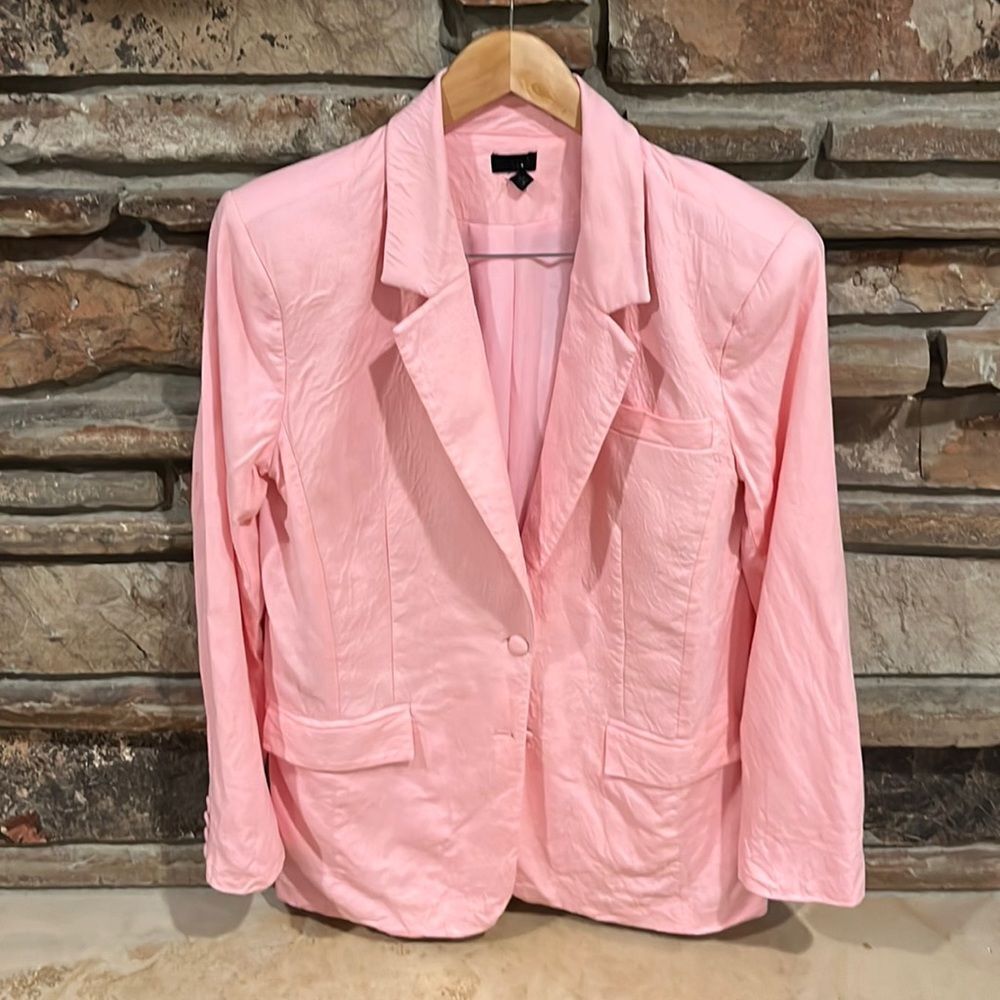 NBD Revolve Odilia Pink Linen Blend Two-Button Blazer Jacket